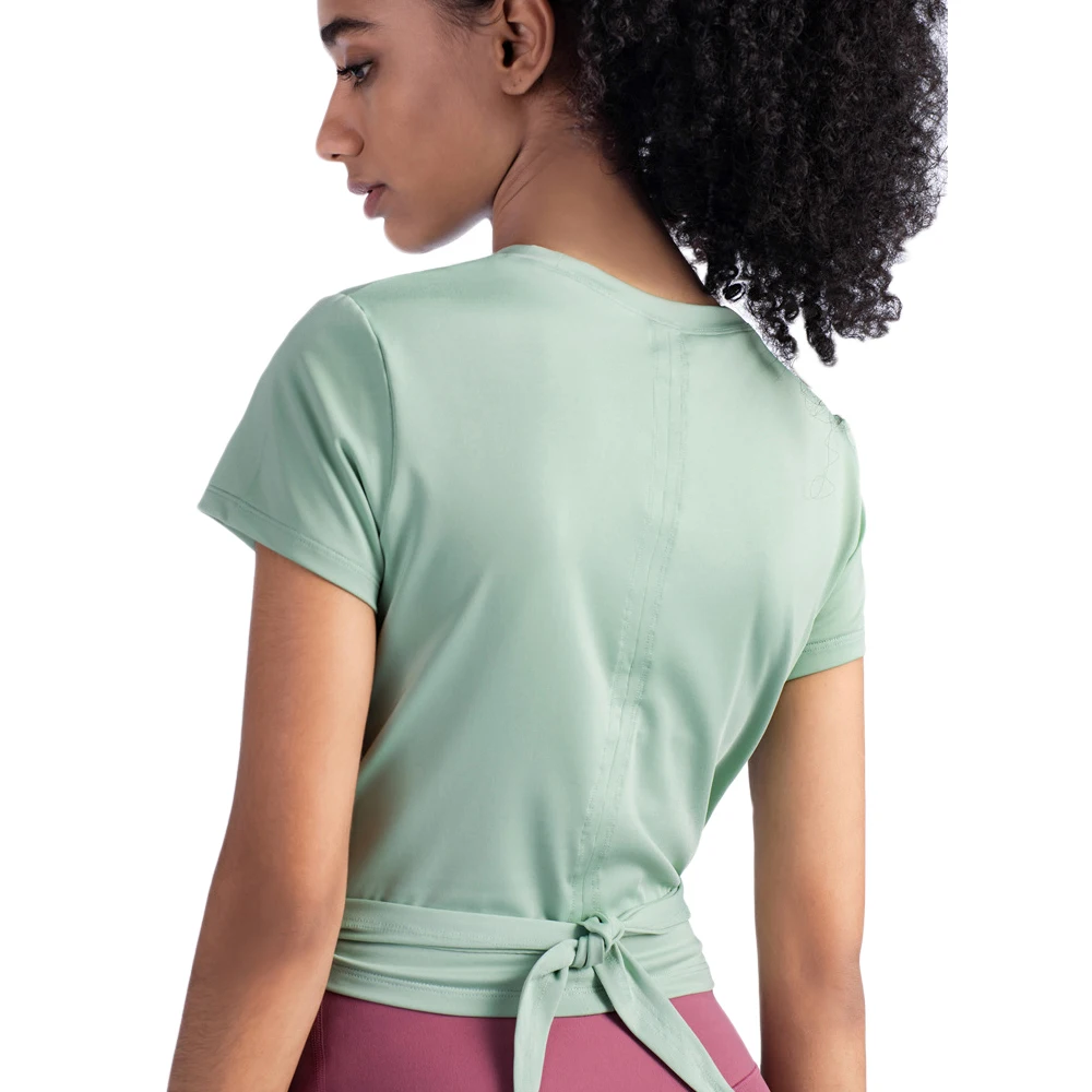 Women Swallowtail tied Up Tops Fit Sports Short Sleeve Yoga T-shirts Fitness Gym breathable Clothes Workout Solid Shirts | Спорт и