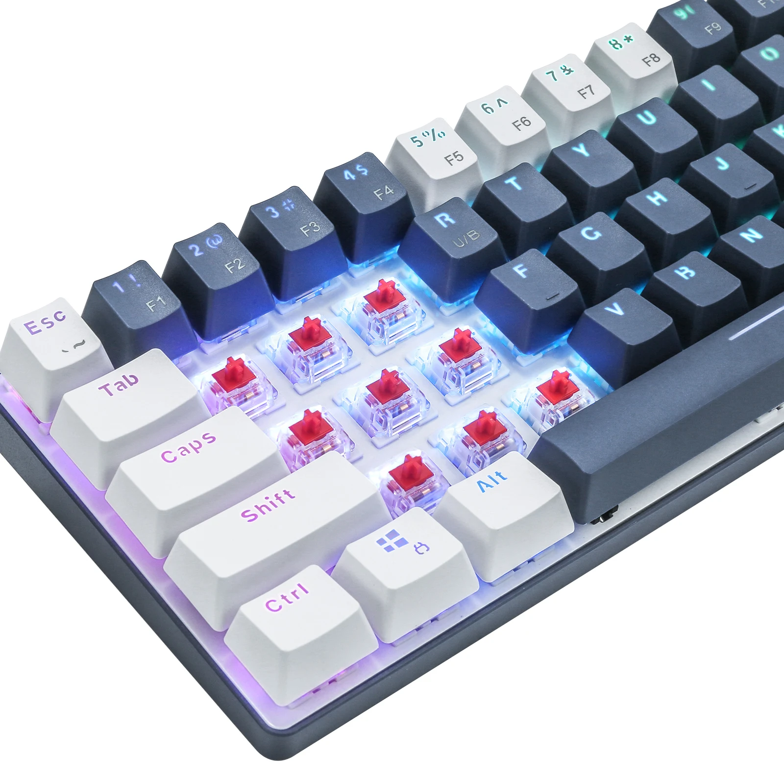 hou ji cq63 wiredwireless bluetooth mechanical keyboards 63 keys rgb led backlit gaming keyboard for win ios android laptop pc free global shipping