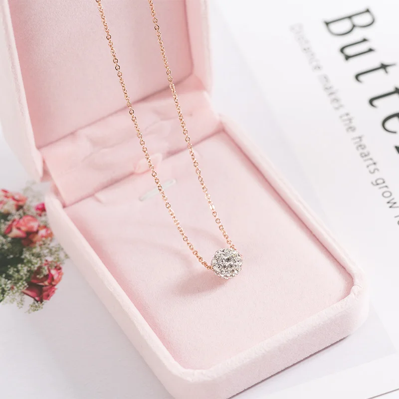 Yun ruo розовое золото Цвет Micro Pave цирконий круглый кулон Цепочки и ожерелья шикарные Титан Сталь женские подарок ювелирных изделий никогда не увядает Прямая