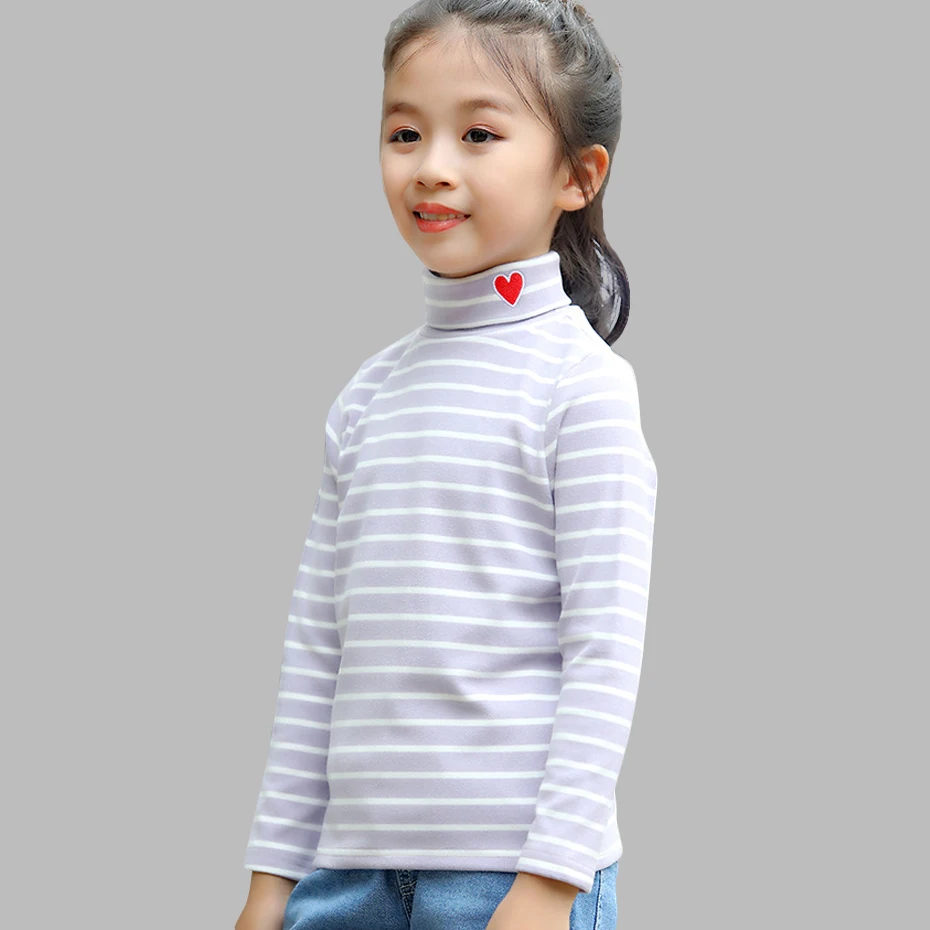 Свитер для девочек полосатый вязаный свитер Детский с высоким воротником