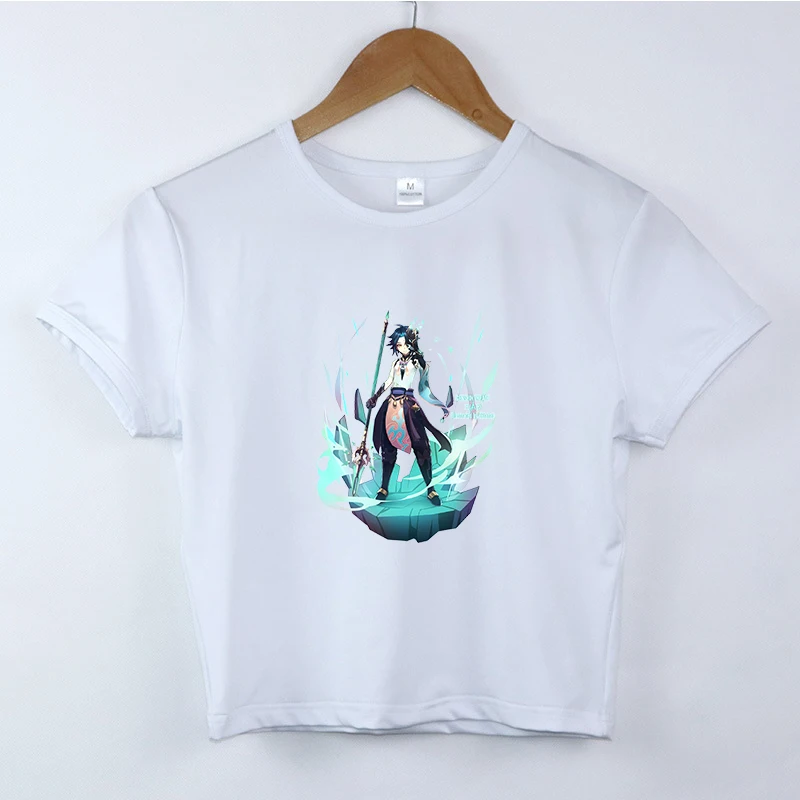 

Japan Genshin Impact Game Women Crop Tshirt Harajuku Graphic Print Short Sleeve T-shirt Fashion Female Street Tees Tops Clothing