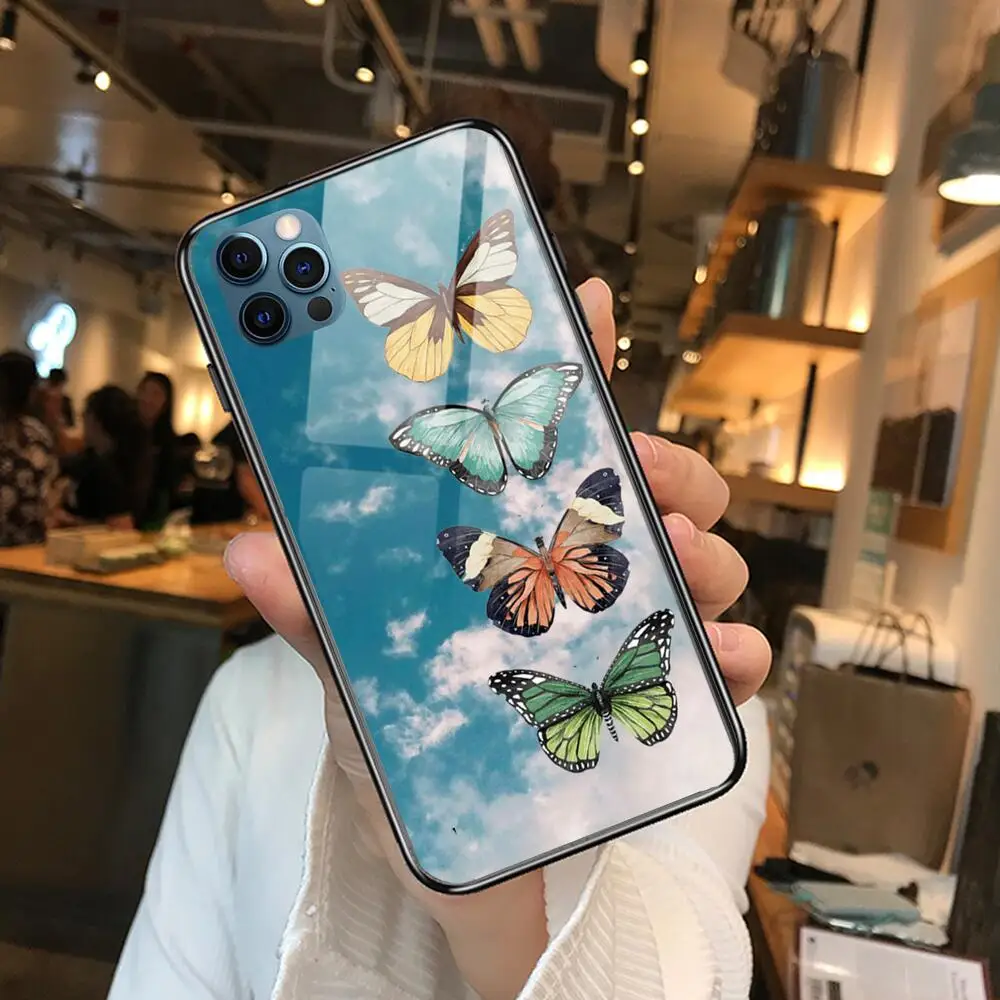 

Cute butterfly Anime Phone Case cover For iphone 12 Pro Max 11 8 7 6 S XR PLUS X XS SE 2020 mini black cell shell