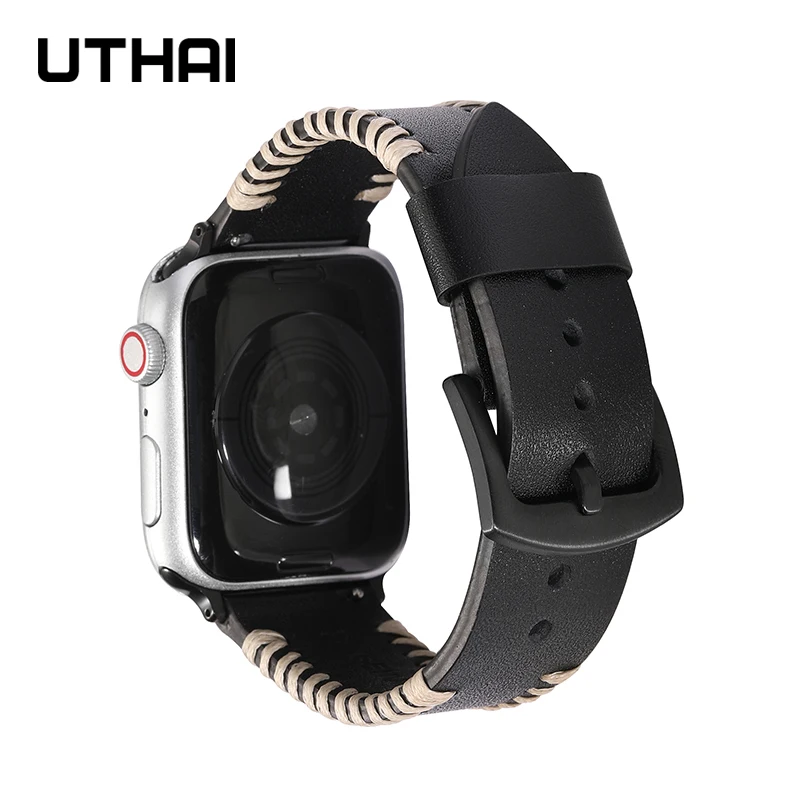 UTHAI P94 кожаный ремешок для Apple Watch 7 6 SE 5 4 38 мм 40 iwatch5 3 2 1 часов 44 42 браслет | Наручные