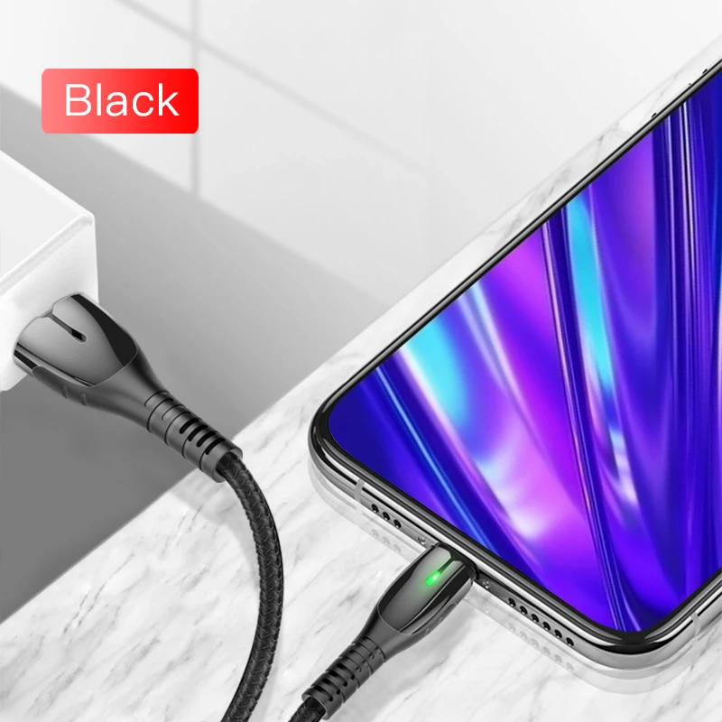 Yesido 2.4A светодиодное освещение Micro USB кабель для huawei mate samsung Xiaomi LG быстрое зарядное устройство Android Дата-кабель USB телефонный шнур - Цвет: Black