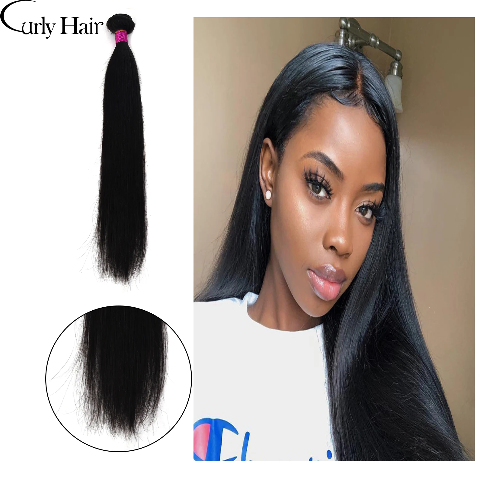 

Curly Hair Indian Straight Hair Weave Bundles For Black Women Long Natural Color 100% Human Hair Bundle Raw Virgin Remy Hair