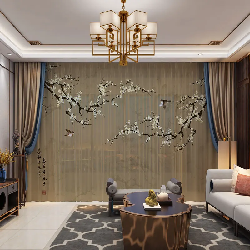 Custom Large 3d Curtain Floral Birds Chinese Style Curtains For Living Room Door Drape Panel Sheer Tulle | Дом и сад