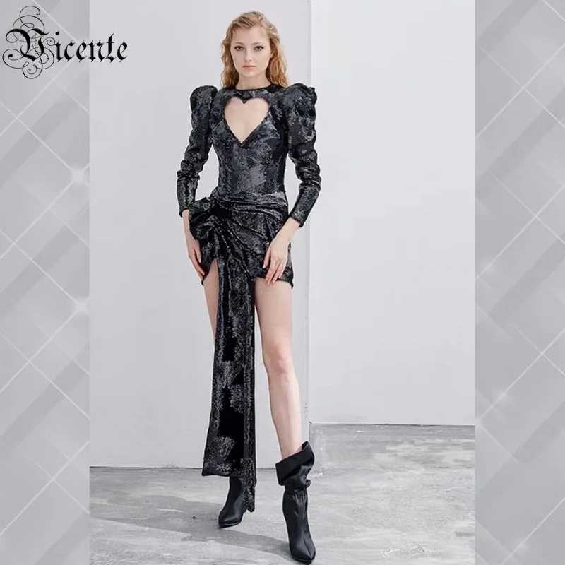VC Бесплатная доставка 2020 женское черное платье сексуальное с отверстиями