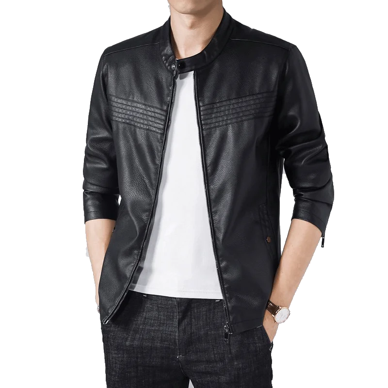 Куртка мужская мотоциклетная с воротником и пуговицами приталенный бомбер на