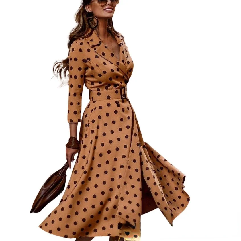 

Vintage Chic Polka Dots Dresses Women 2021 Long Sleeve Shirt Dress Female Elegant Fashion Bodycon Dress