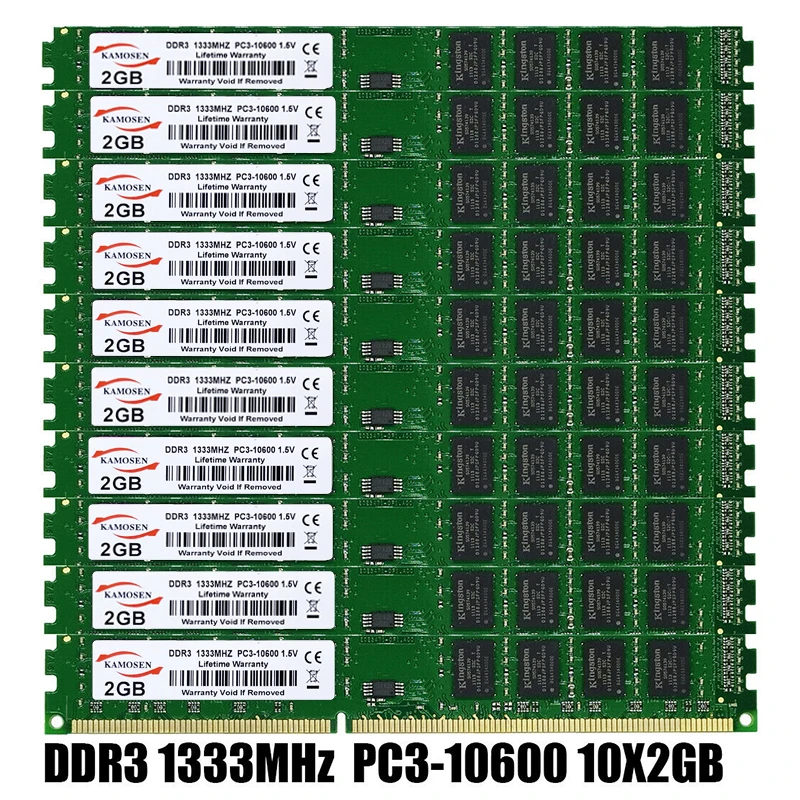 Фото 10 шт. X 2 Гб ddr3 1333 МГц pc3-10600u desktop memory DIMM 240-pin RAM 1 5 v non-ECC | Компьютеры и офис