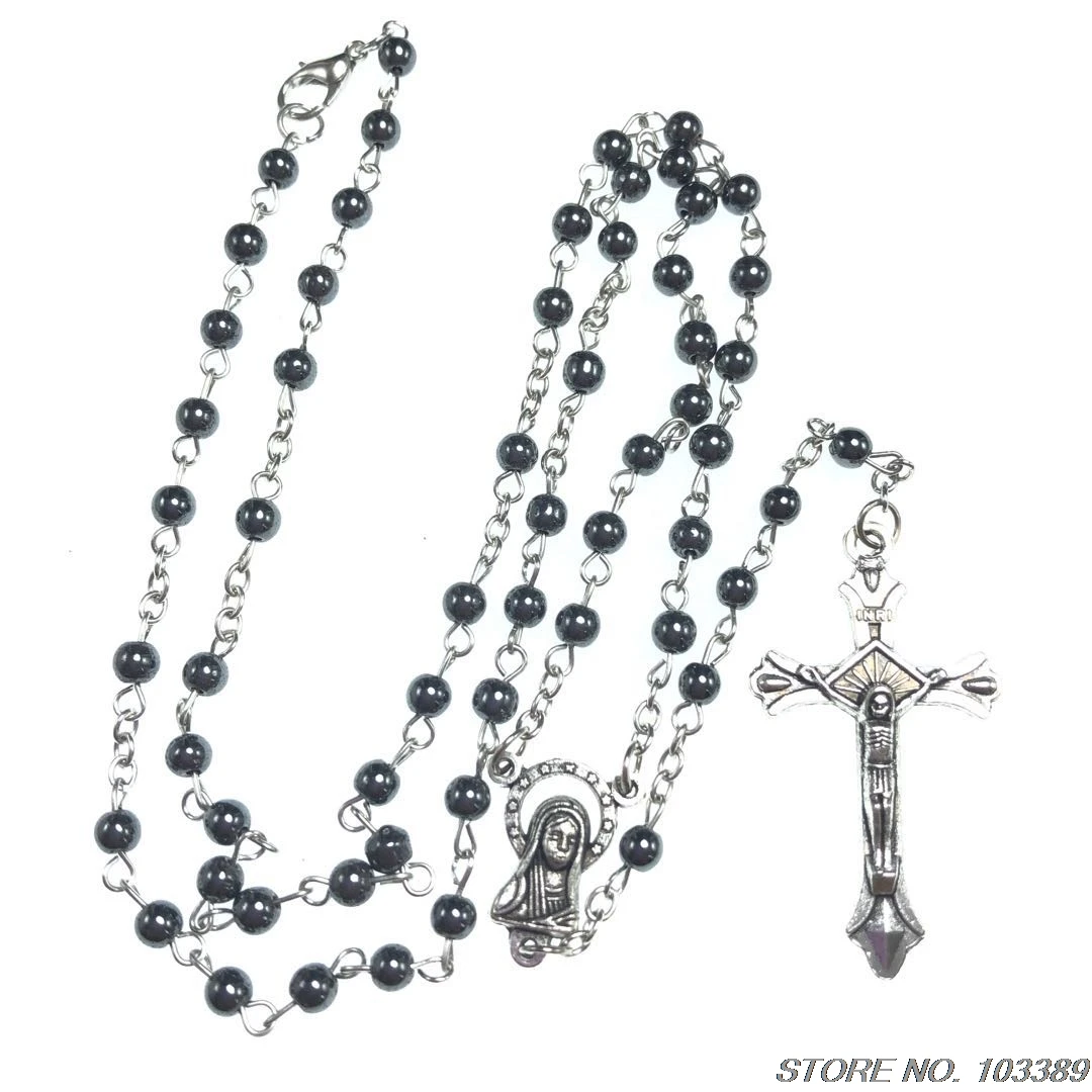 2pcs/pack Hematite Rosary Black Stone 4mm Bead blessed catholic rosary First Communion gifts | Украшения и аксессуары