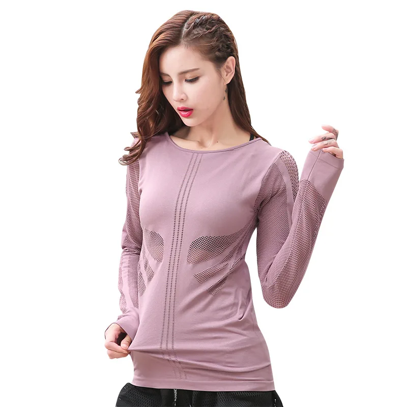 Ажурные Спортивные Рубашки Топы Женская облегающая Сетчатая футболка для йоги и