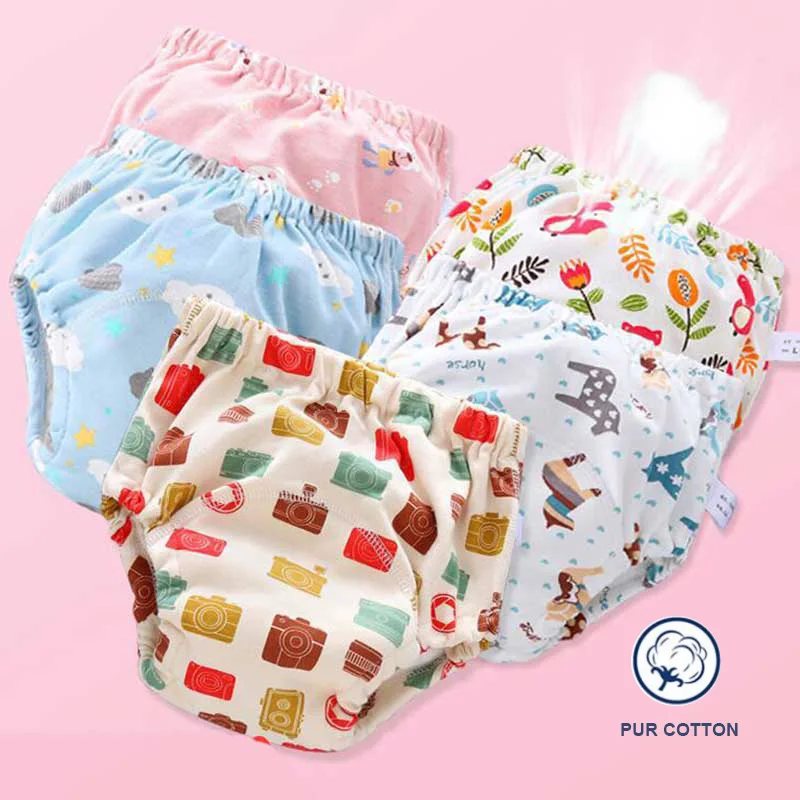 Pa&ntilde;ales reutilizables para beb&eacute;, bragas de entrenamiento para orinal para ni&ntilde;os, pa&ntilde;al de tela ecol&oacute;gica lavable, pa&ntilde;al de algod&oacute;n para ni&ntilde;o-0