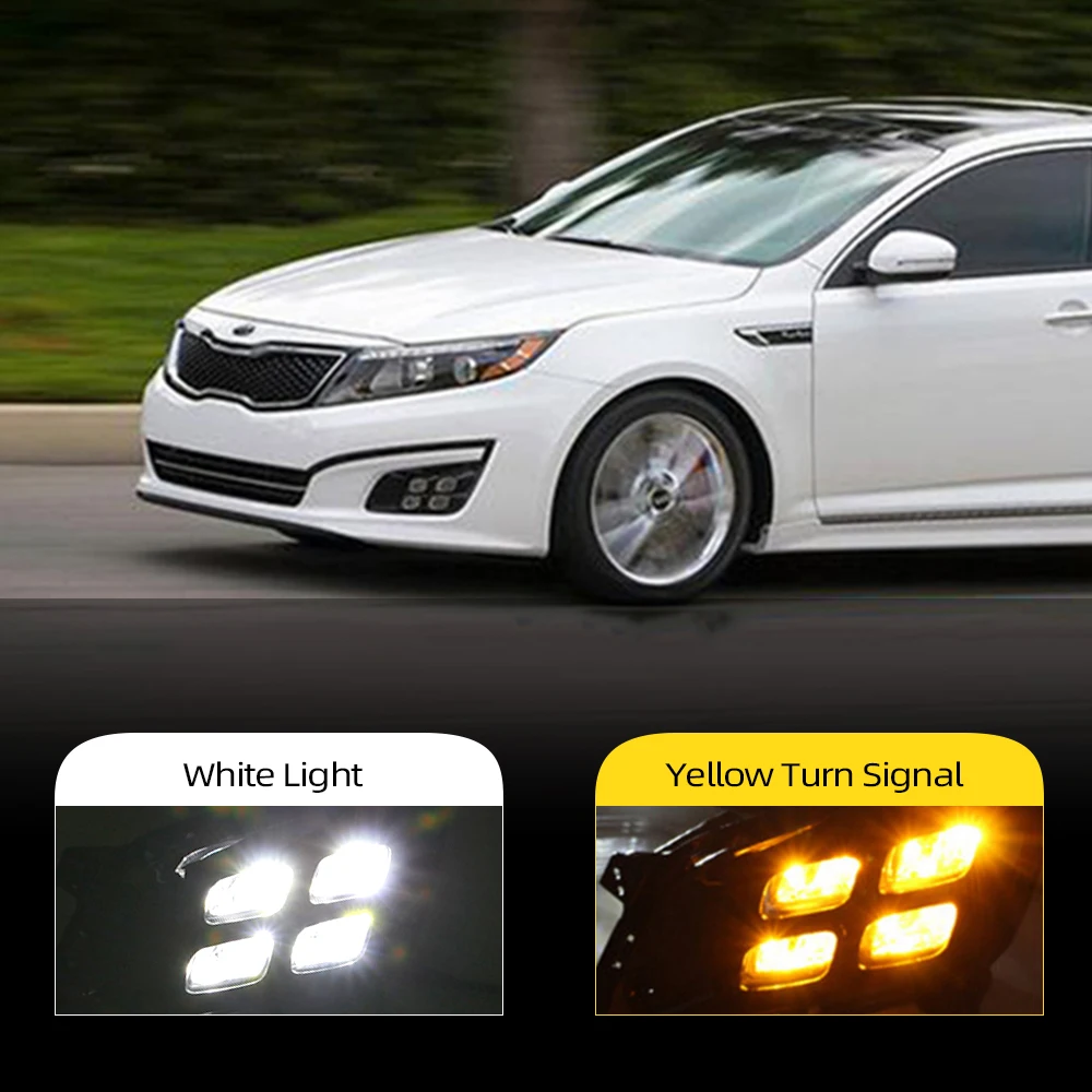 Car Flashing 2Pcs DRL For KIA Optima K5 2013 2014 2015 Daytime Running Lights with turn signal Fog head Lamp cover car styling |