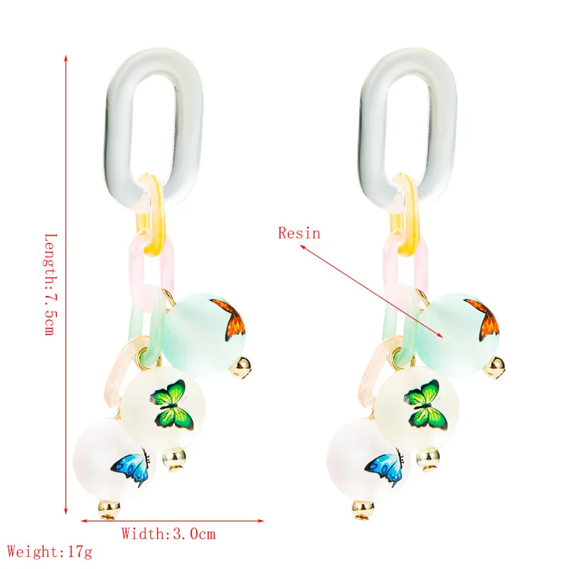 

New Arrivals Cute Candy Color Small Ball Linked Acrylic Butterfly Dangle Drop Earrings Women Ladies Fashion Earring Jewelry