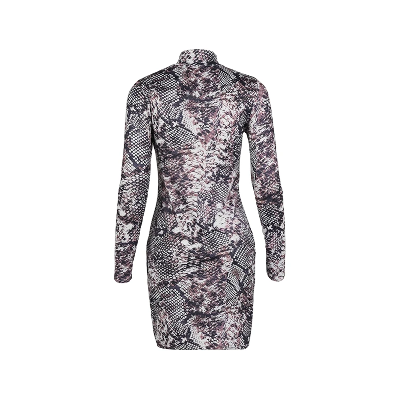 

2019 New Elegant Women's Bodycon Slim Pencil Dress snake skin dress autumn women sexy Long Sleeve party mini dresses