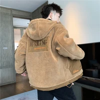 2021 new korean style coat in autumn and winter adding plush jacket for mens wear thickening cotton padded clothe leisure