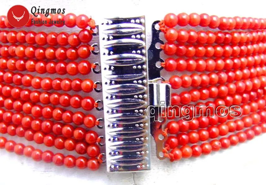Женское Ожерелье Qingmos 3-4 мм колье из натурального красного коралла с натуральным