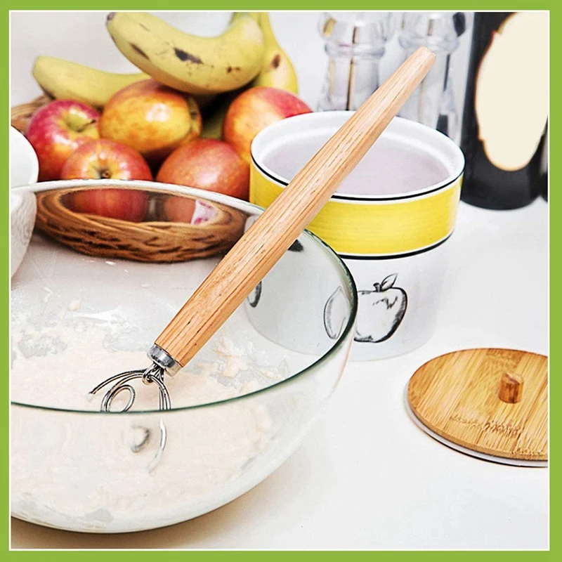 

3PCS Danish Dough Whisks Mixing Whisk Tools for Kitchen Baking Wooden Handle Manual Dough Mixer
