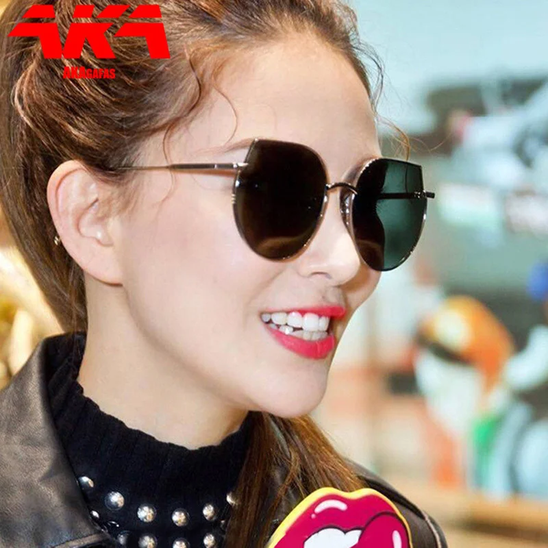 

AKAgafas Cat Eye Sunglasses Women Metal 2021 Pink Sun Glasses Luxury Brand Vintage New Alloy Glasses Women Mirror Sunglasses Men