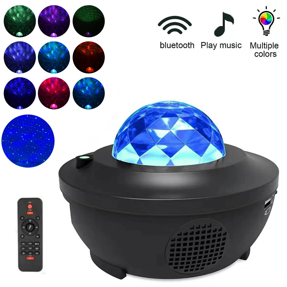 Bluetooth Music Night Lamp RGB Water Wave Decorative Light Remote Control Projection Lamps Kids Gift For Bedside Bedroom Decor