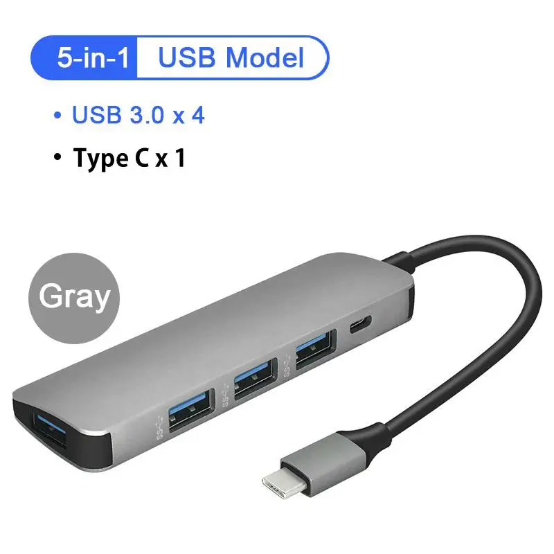 As show 5 в 1 USB C концентратор USB-C-3,0 концентратор HDMI PD Thunderbolt 3 адаптер для MacBook samsung Galaxy S9/S8 huawei P20 Pro type C usb-хаб - Цвет: As show