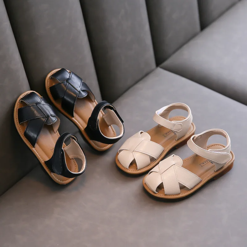 

New Children Shoes Summer Boys Girls Sandals Black Beige Baotou Cut-Outs Student Casual Flat Beach Shoes Baby Toddler Kids 041
