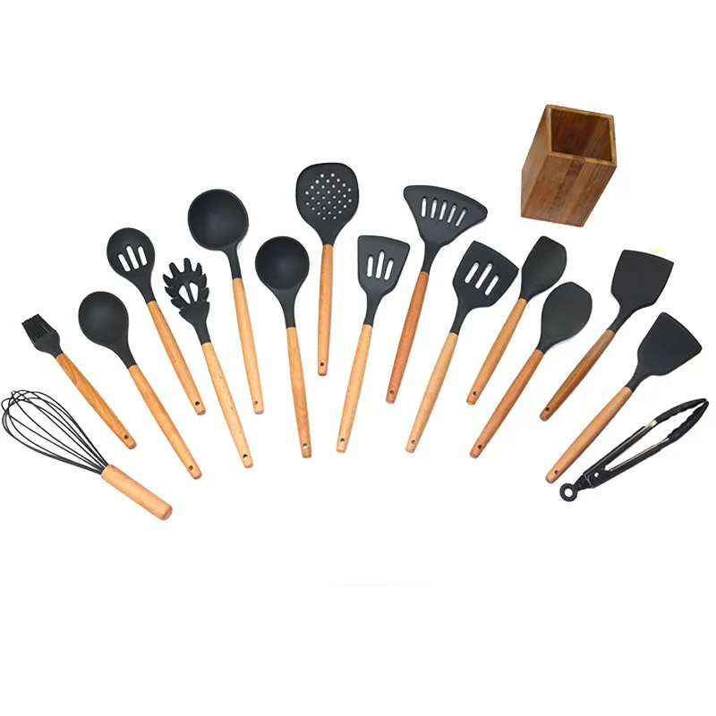 Силиконовая деревянная ручка кухонный набор из 11 антипригарных лопаток