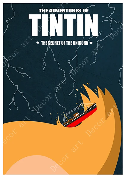 Приключения Тинтина собаки подводный мир комиксов Холст Картина Винтаж Плакат