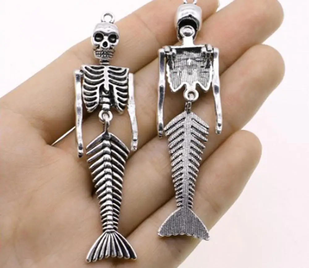 

3pcs/lot--72x18mm, Antique silver plated Mermaid Skeleton charm,DIY supplies,Jewelry accessories