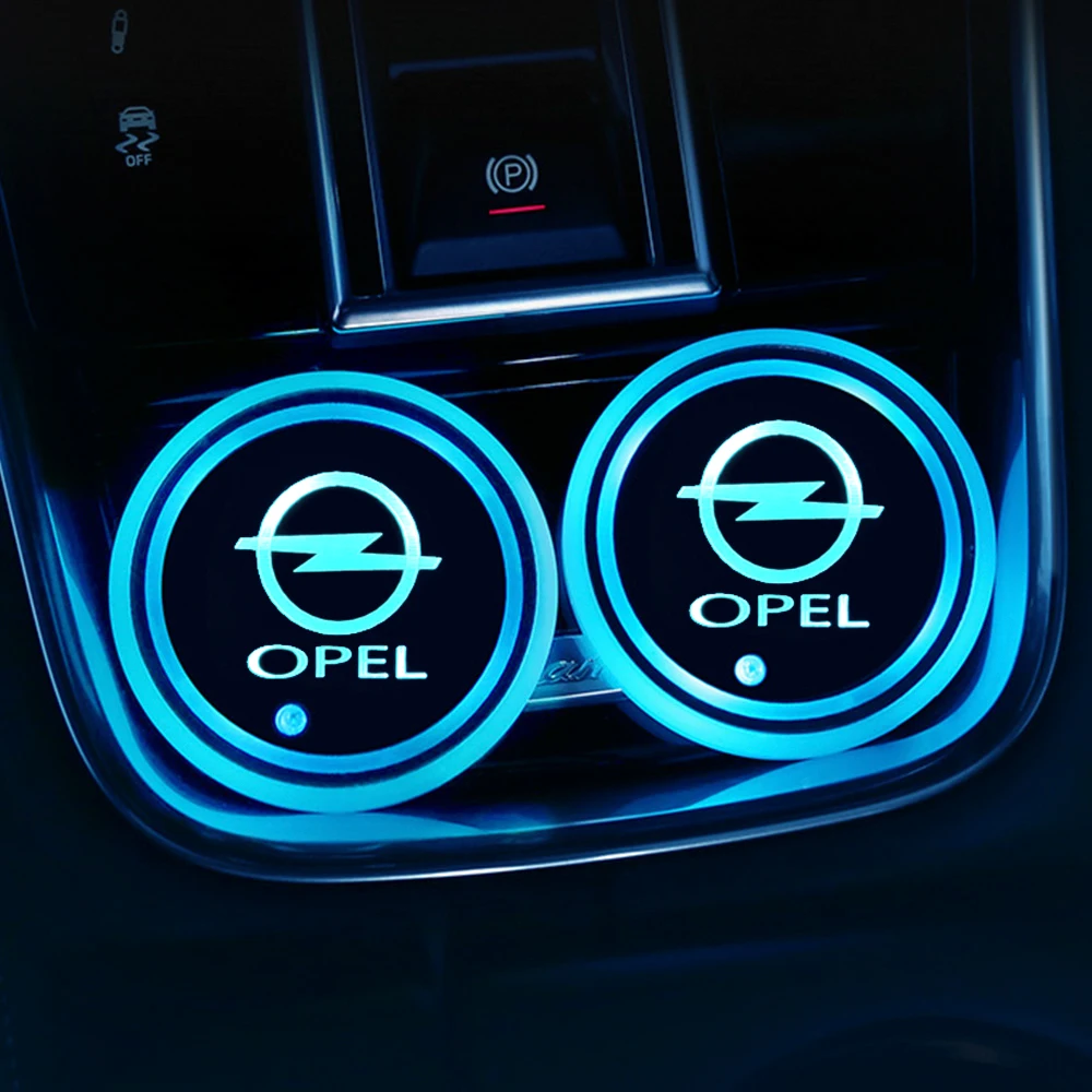 

2X For Opel Insignia GSi Astra j Sedan Corsa Mokka Grandland Crossland Zafira Led Logo Cup Light Luminous Coaster Drinks Holders