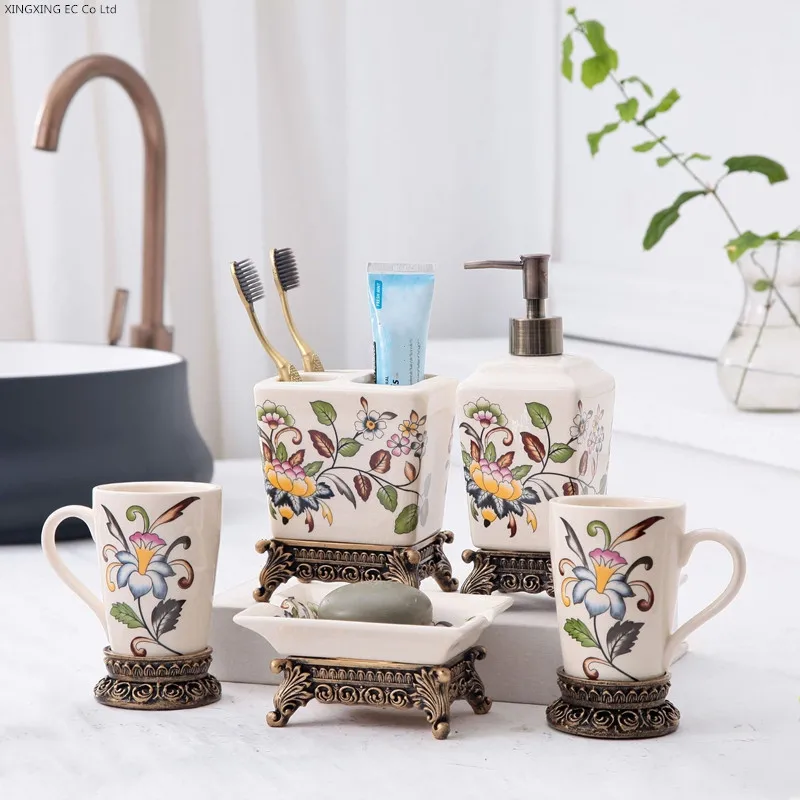 

Ice Crack Glaze Porcelain Bathroom Supplies Toothpaste Dispenser Toothbrush Holder Lotion Bottle Bathroom Decoration Accessories