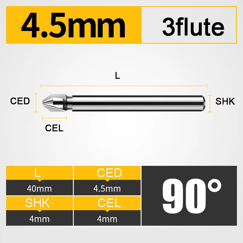CED4.5-CEL4 BUY4GET5 UCHEER 3 Флейта 90 градусов HSS Зенковка фаски слишком Дерево Сталь фаска резак Электроинструмент 4,5 до 50 мм - Длина режущей кромки: CED4.5-CEL4