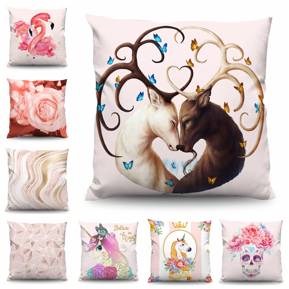 

Pink Cushion Cover Polyester Cute Decorative Pillowcase 45x45 65x65 70x70 80x80 Throw Pillow Case Cushion Cover