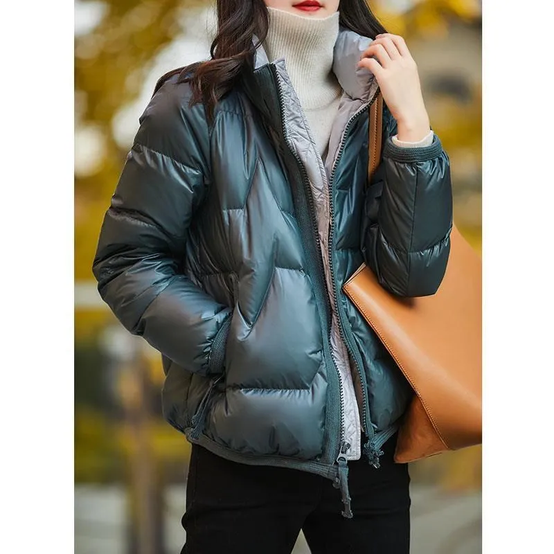 

Korean Style Cotton-padded Jacket Women Shiny Down Padded Jacket Loose Stand-up Collar Thick Casual Jacket Parkas OL Winter New