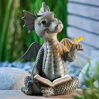 3 types hot sale baby dragon garden sculpture resin crafts cute little dinosaur meditation statues home yard tree decoration