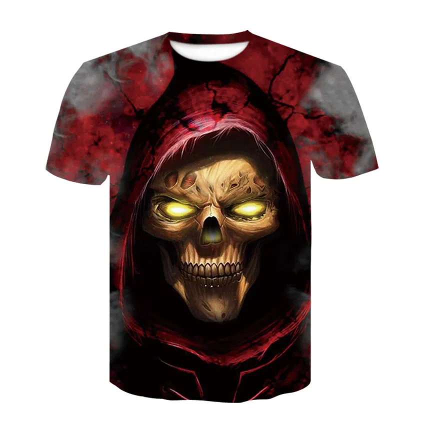 

Summer men's print top T-shirt fashionable men's and women's trend skull series round collar 3DT harajuku casual T-shirt