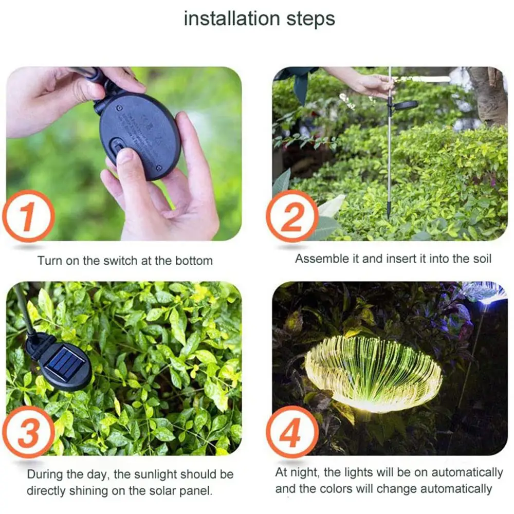 

Solar Powered Solar Stake Light Backyard Pathway Decoration RGB Multicolor Light Up Garden Fiber Optic Durable Waterproof