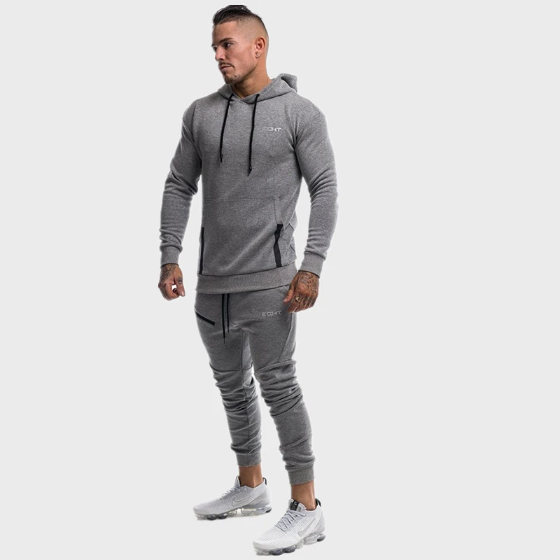 

Mens Sport Suit Men Bodybuilding Jacket Pants Sports Suits Gyms Fitness Running Set Sportwear Tracksuit Mens Hoodies+Pants