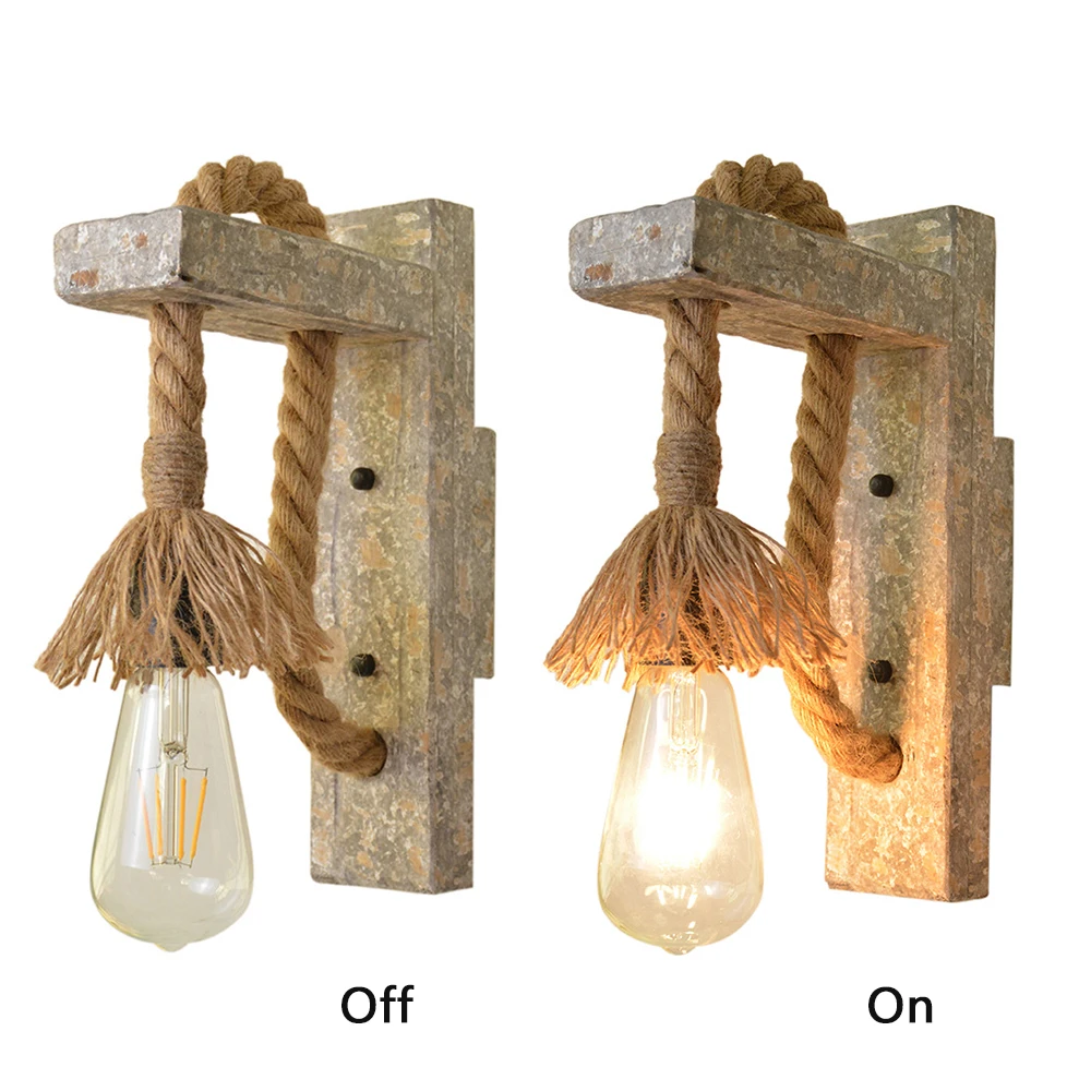 Настенный светильник в стиле ретро деревянный настенный из пеньковой веревки