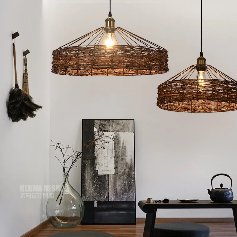 Lamp cover vintage rattan yurt fish line chandelier lamp shade | Лампы и освещение