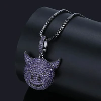 hip hop purple little demon evil red eyes black eyes necklace pendant with czircon fashion for men women rock jewelry