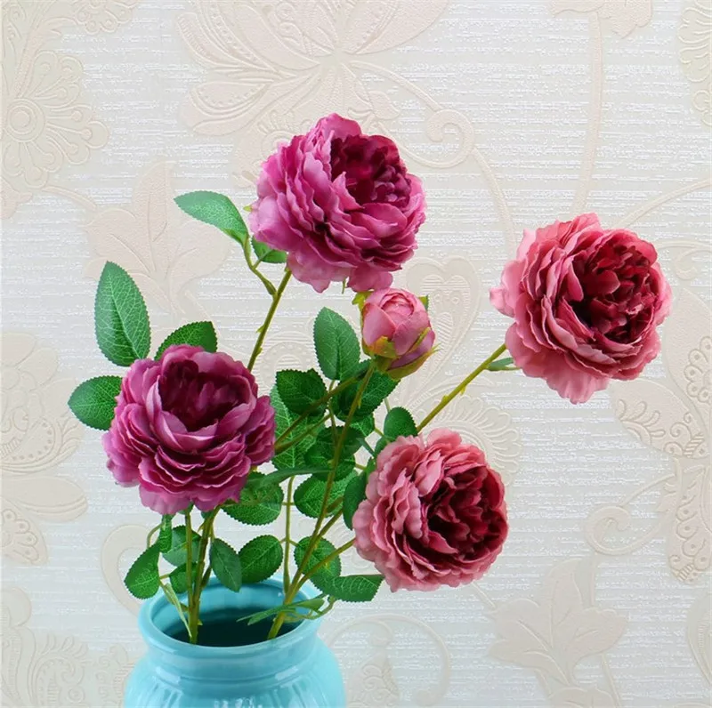 

1 pc Silk Peony Bouquet Home Decoration Accessories Wedding Party Scrapbook Fake Plants Diy 3 Heads Artificial Roses Flowers