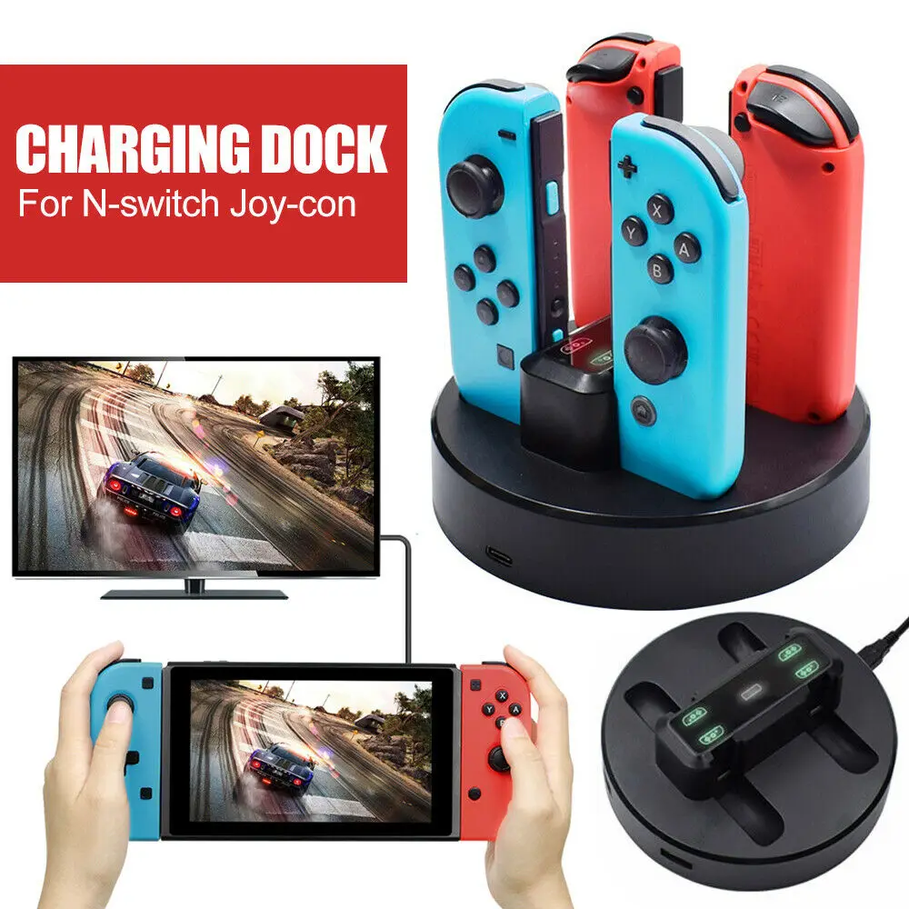 Зарядная док станция для Nintendo Switch Joycon 2 USB порта индикаторы игрового контроллера