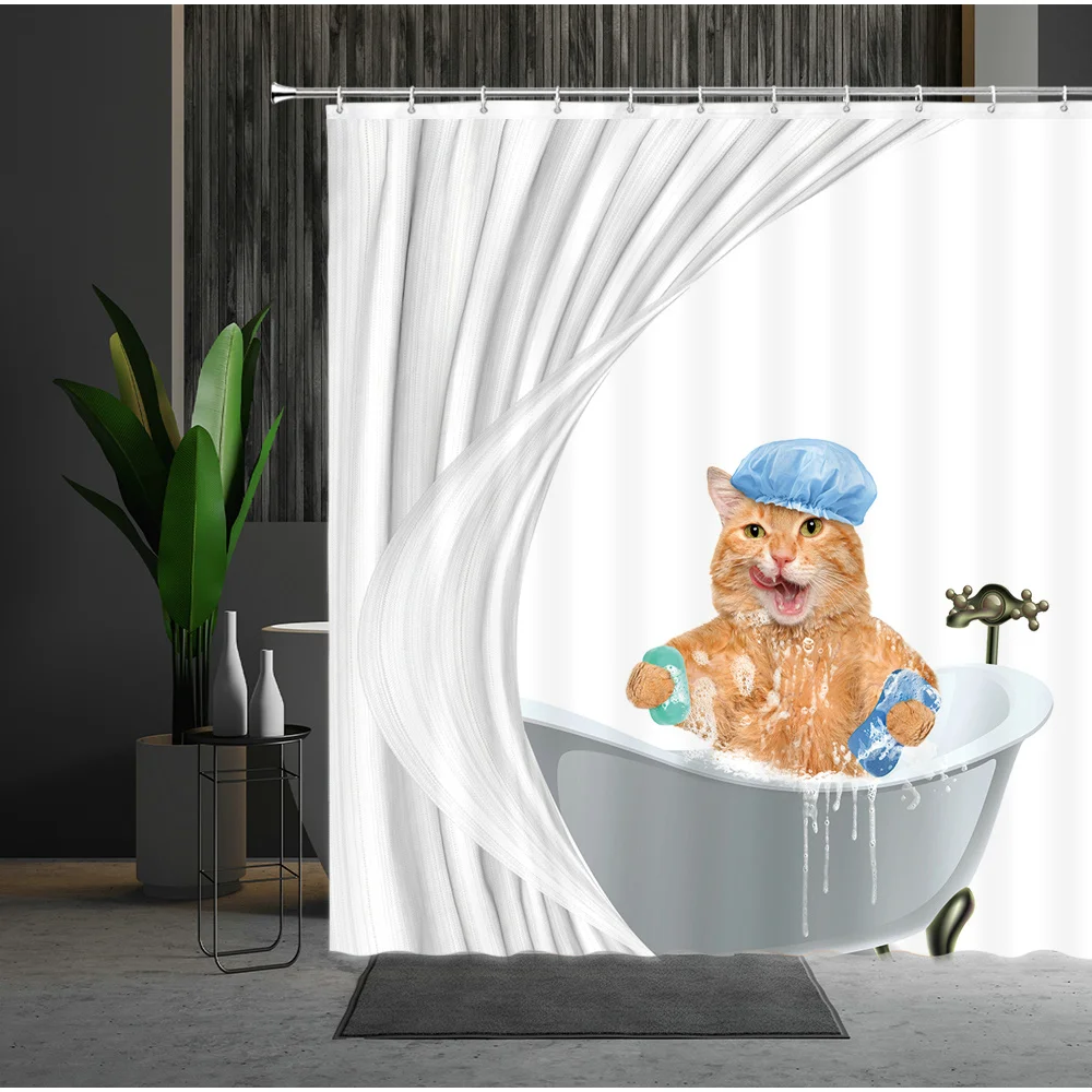 

Animal Cat Shower Curtain 3D Print Bathroom Polyester Bathroom Curtain Washable Home Decor Hanging Curtains Hook Product Product