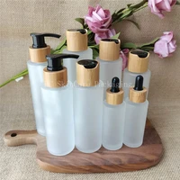 matte glass bamboo cap disc top lid lotion pump black dropper glass bottles cosmetic container packaging refillable bottles