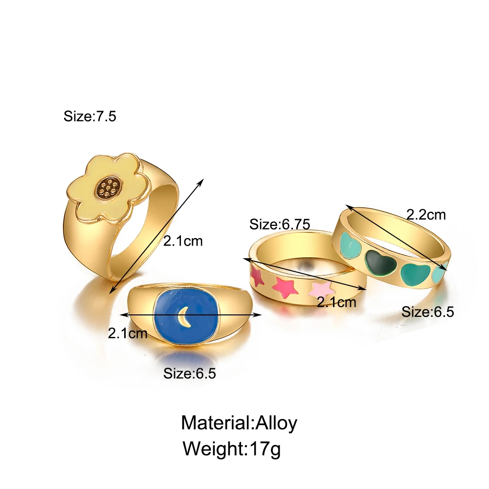 4 шт. простые кольца с цветами сердцем и звездами для женщин креативный дизайн