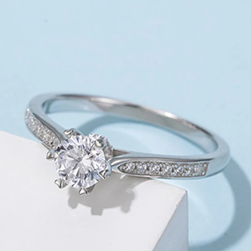 Moissanite Ring 0.5ct 5.0mm Round Cut VVS1 D Color Lab Diamond 925 Silver Jewelry Fashion Love Token Woman Girlfriend Gift | Украшения и