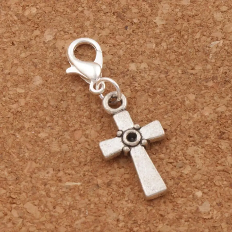 Christian Cross Dots Charms Lobster Claw Clasp Charm Beads 11.6x35.3mm 100pcs Zinc Alloy Jewelry DIY C512