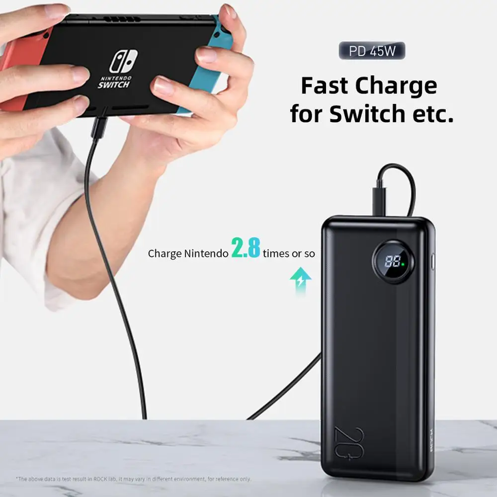 Внешний аккумулятор Rock 20000 мАч Usb C Pd быстрая зарядка 3 0 63 Вт внешний Draagbare